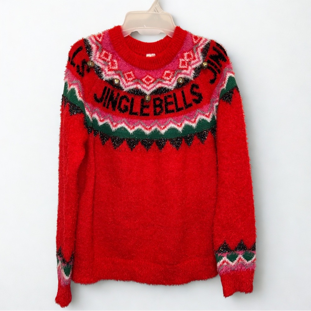 Holiday Time Festive Red and Pink Crew Neck Sweater